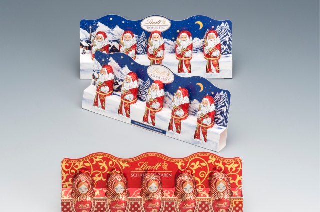 Unsere Lindt Verpackung für kleine Weihnachtsmänner und Schokolade.